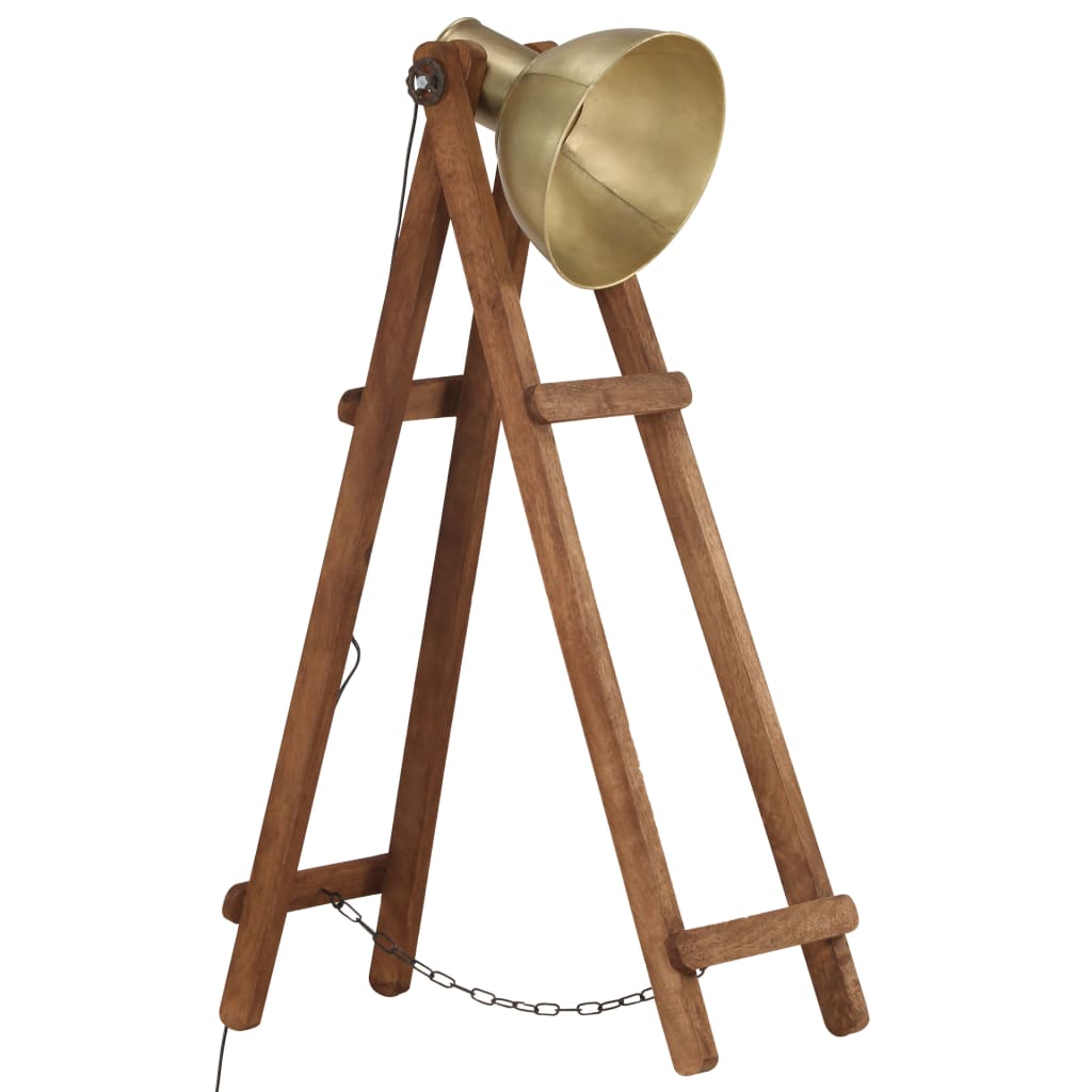 Floor Lamp Brass E27 Solid Mango Wood