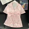 Sweet And Cute Wind Cartoon Ice Silk Pajamas Girl Summer Short-Sleeved Silk Cool Loungewear Suit
