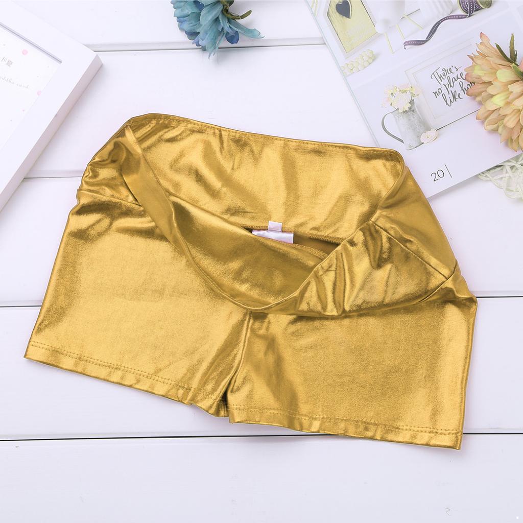 Kids Girls Metallic Shiny Gymnastic Dance Shorts Sports Bottoms Ballet Activewear Shorts