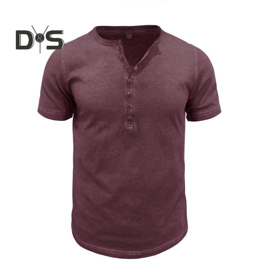 Мужская футболка с воротником Генри, короткий рукав, однотонная футболка с воротником на пуговицах, повседневная футболка-пуловер для спорта, путешествий, офиса