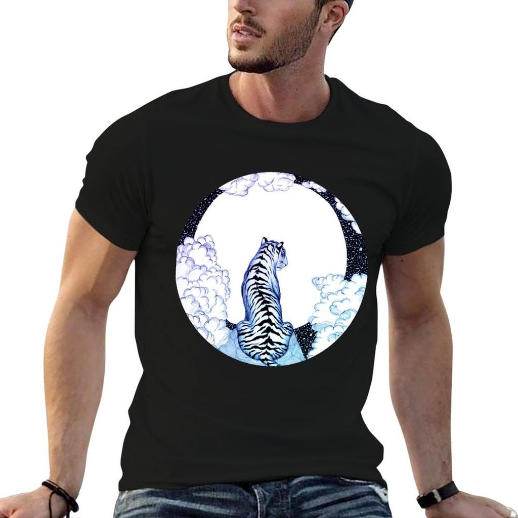 Ombre Tiger Moon T-Shirt Casual Minimalist Short Sleeve Top