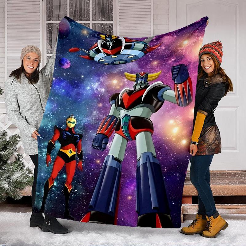 1pc UFO Robot Grendizer8 Theme Blanket - Digital Print, Polyester, Cozy for All Seasons, Perfect for Outdoor, Camping, and Travel