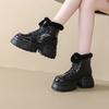 European and American Thick Soled Raised Snow Boots for Women's 2024 Winter New Plush Lace Up Short Boots Zapatillas Mujer Traf