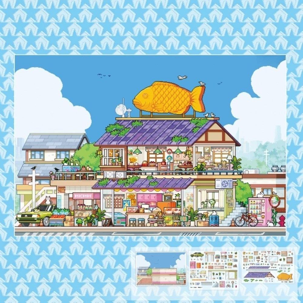 PET Die Cut Miniature Scene Stickers Pixel Art Scrapbook Sticker Cartoon Stickers For Fun Decor