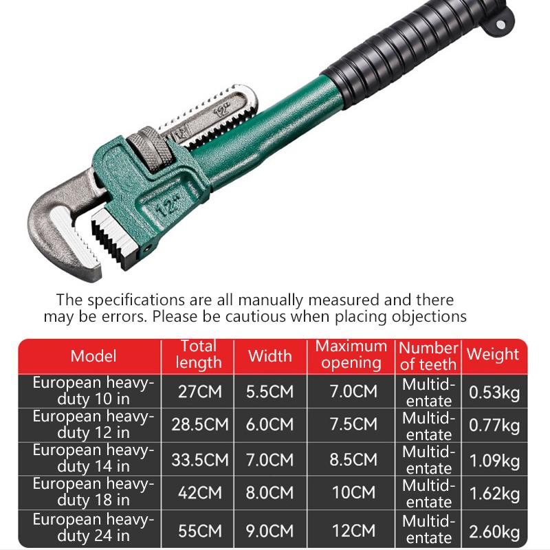 Сверхпрочный прямой трубный ключ из углеродистой стали 10", 12", 14", 18" Трубный ключ Универсальный промышленный регулируемый ручной сантехнический ключ