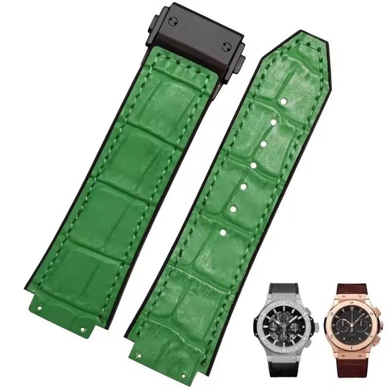 26x19 мм Настоящая Коровья Кожа Резина Ремешок для Часов для HUBLOT Classic Fusion Universe Big Bang Серии Мужской ремень Ремешок для Часов Бабочка Пряжка