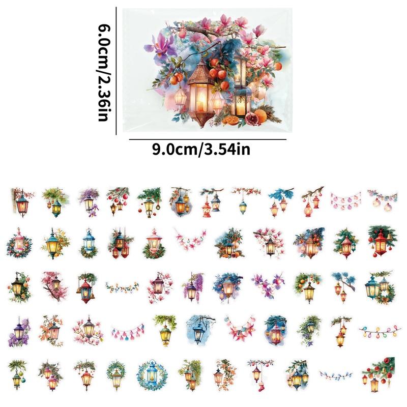 56PCS Vintage Lamp PET Sticky Sticker Aesthetic Tear Open DIY Colored Decoration Scrapbooking Sketchbook Supplies for Kids