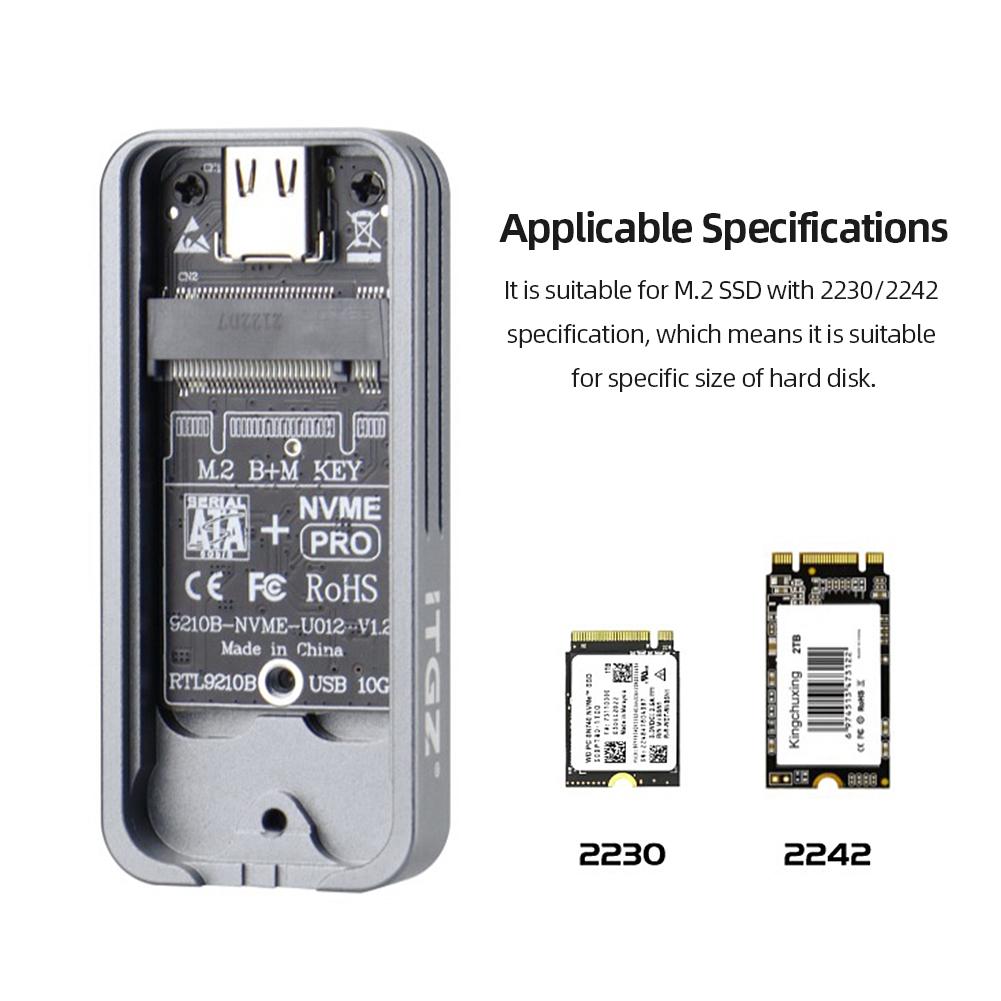 Внешний корпус для SSD M.2 NVMe/NGFF, корпус для внешнего SSD, M-ключ, USB3.2 Gen2, корпус для твердотельного накопителя, алюминиевый сплав, для M.2 SSD 2242