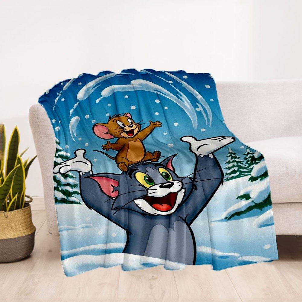 Tom & Jerry Winter Fun Snow PosterBlanket Flannel Throw Blanket for Sofa, Bed, Travel, Camping, Office