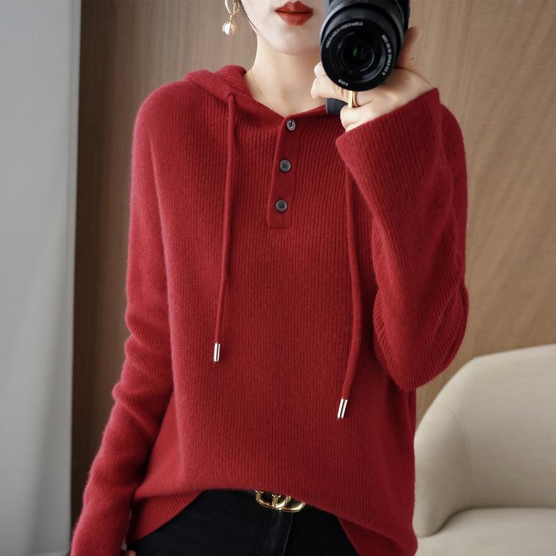 YYFS Женские модные повседневные однотонные свободные свитера с капюшоном на осень и зиму с длинным рукавом