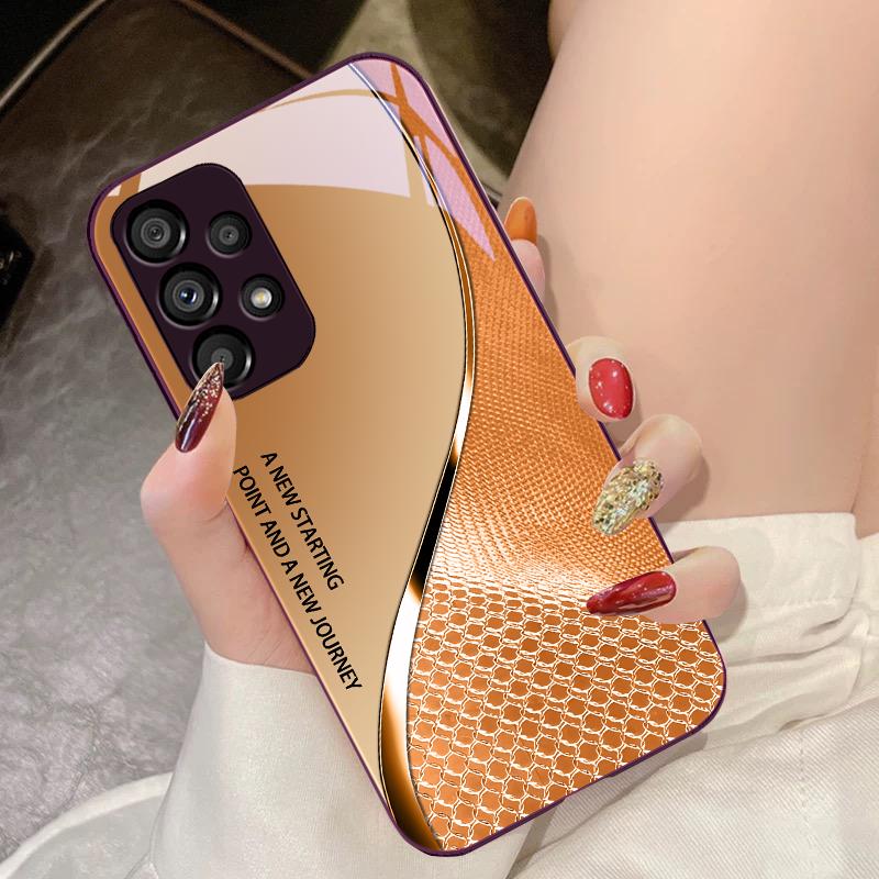 Чехол для телефона из закаленного стекла для Samsung Galaxy S10 4G S20 11E 30 S21 21Fe 22 Pro S23 Ultra 5G S8 S9 Сетчатая изогнутая текстура Оранжевый