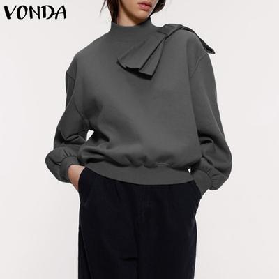 Женская мода однотонный галстук с длинным рукавом пуловер толстовки