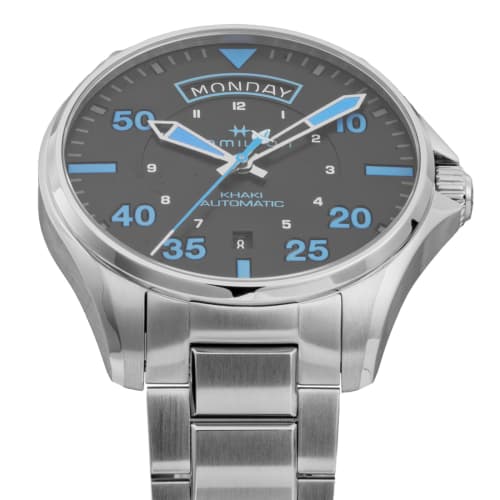 Hamilton Khaki Aviation Watch, Black Dial, Automatic, 10 ATM Water Resistance, Sapphire Crystal, 44mm, H64625131, Men's, Silver