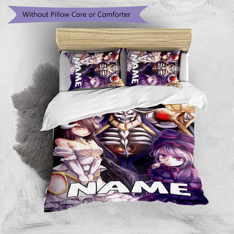 3pcs Custom Name Cartoon Overlord Bedding Set Duvet Cover Closure Includes 1 Duvet Cover & 2 Pillowcases for All Seasons Bedroom Decor
