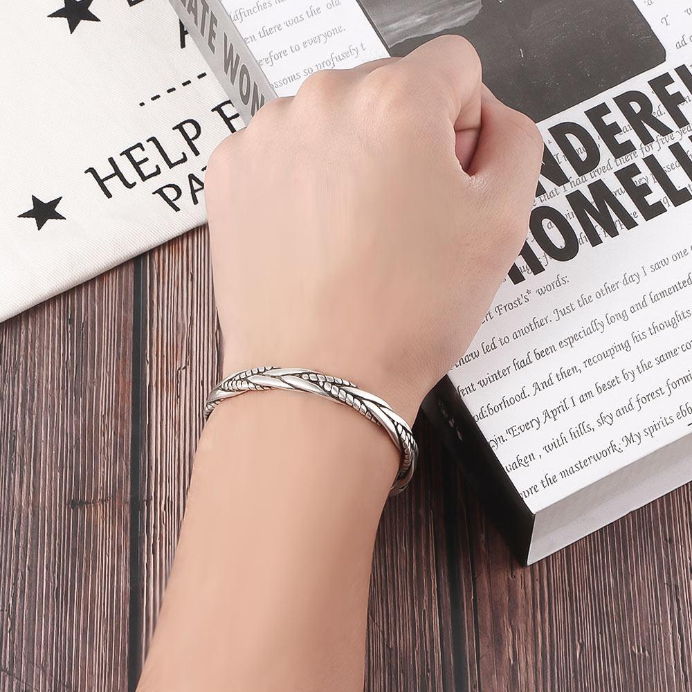 Geometric Vintage Woven Silver Color Men Simple Bangles Opening Bracelets Fashion Jewelry Twisted