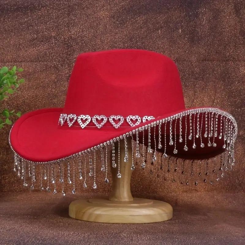 Ethnic style hat women's felt western cowboy hat big brim fringed top hat men's high-end jazz hat