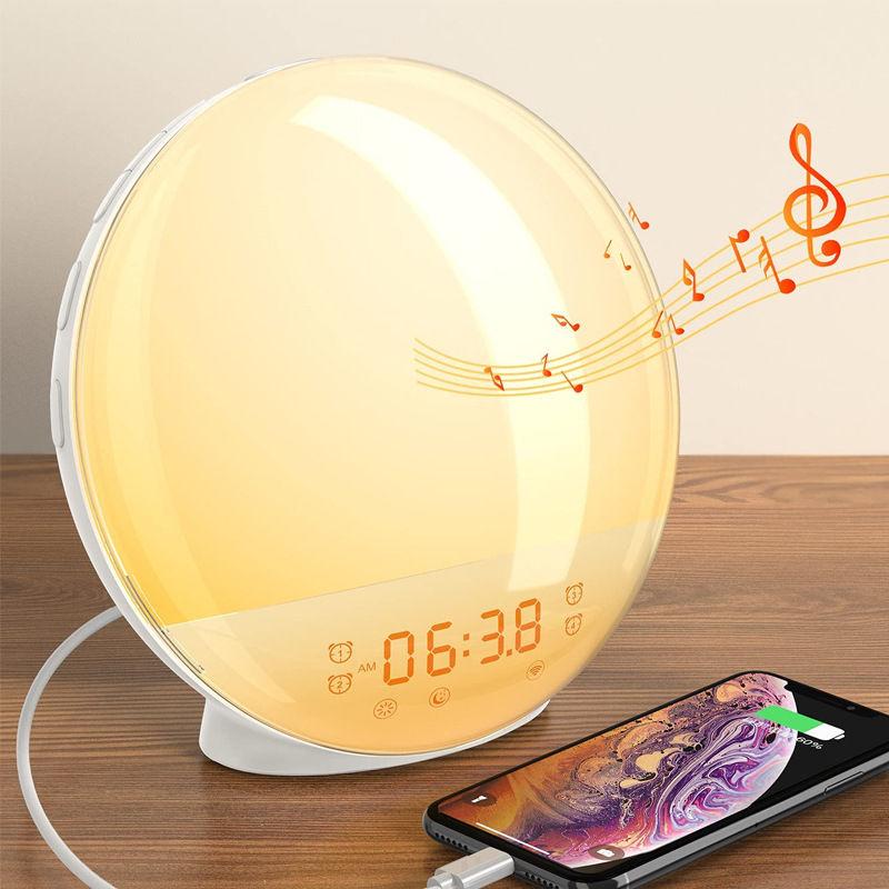 7 Color Changing Digital Wake up Light Led Desk Sunrise Sunset Sunlight Alarm Clock Lamp