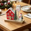 Durable Solid Wood Base Ornaments Mini Christmas Village House Figurine, Winter Scene Ornament with Snowman Small Wooden Figurines Bear & Mailbox,