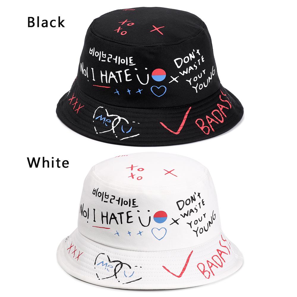 Unisex Cotton Outdoor Fisherman Hat Graffiti Hat Bucket Hat Hip Hop Cap