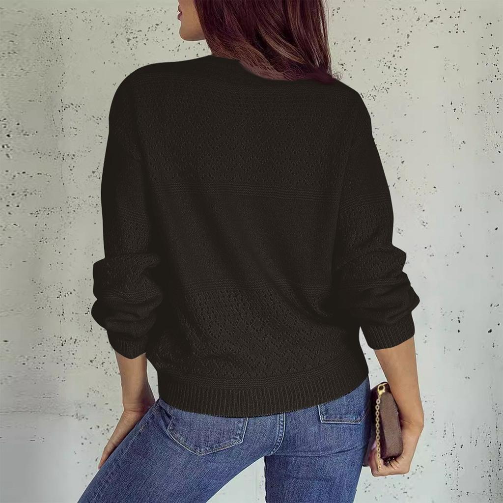 Модный свитер женский осенний однотонный пуловер свободный V-образный вязаный топ