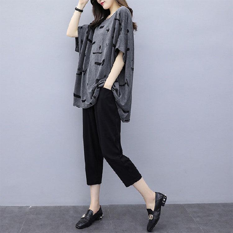 Женский модный комплект из двух вещей большого размера: Футболка с коротким рукавом и юбка для стройнящего эффекта