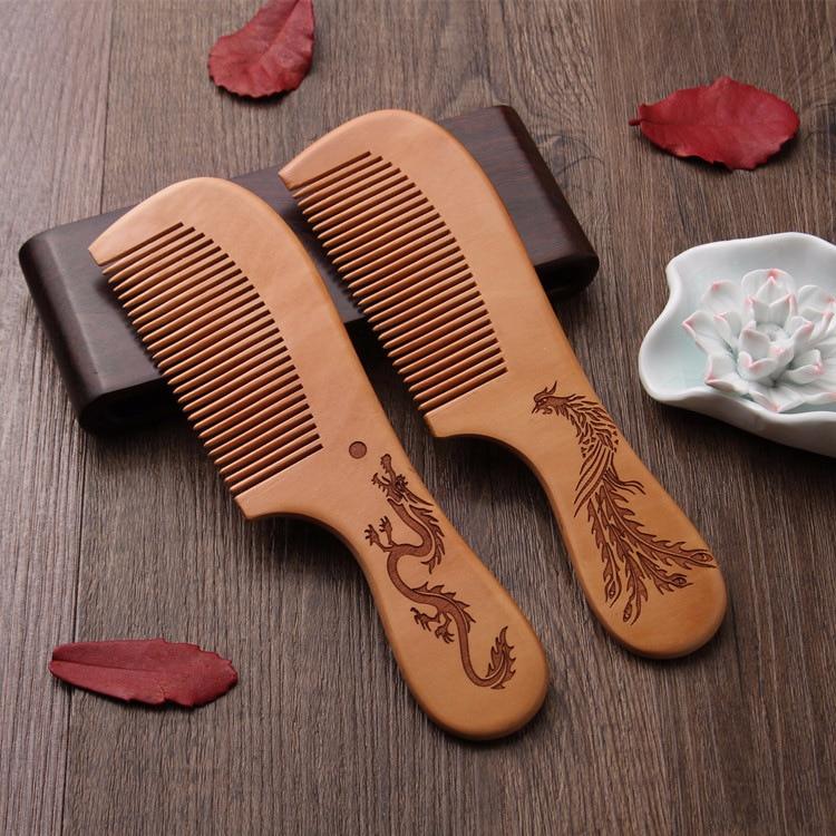 1Pcs Natural Mahogany Comb Women Men Home Travel Wood Anti-static Fine-tooth Comb Wooden Handles