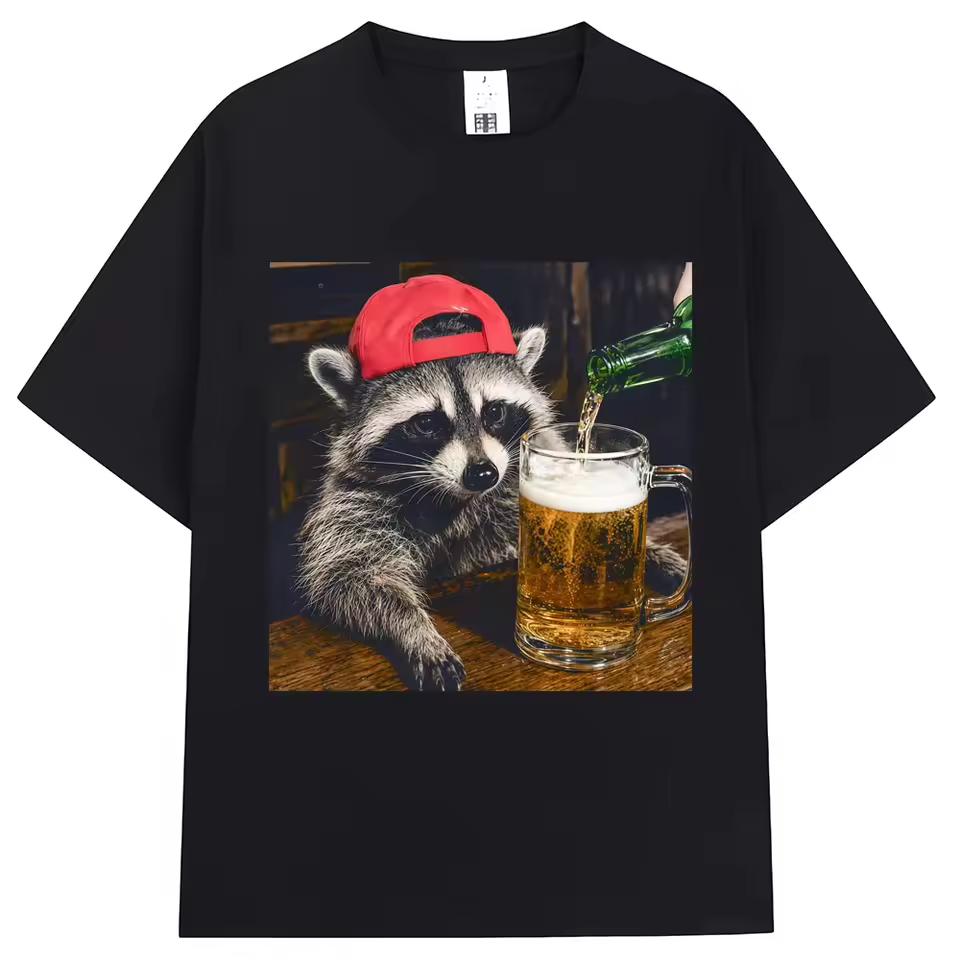 Funny Raccoon Beer Graphic T Shirts Men Women Vintage Fashion Short Sleeve Casual Summer T-shirts Streetwear