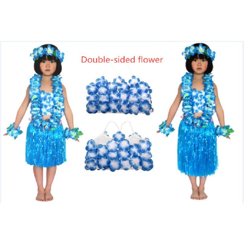 Анимация Ролевые игры Хэллоуин Косплей Костюм производительность 6 шт. утолщенный Гавайский цветок Лей повязка на голову гирлянда венок Хула юбка из травы бюстгальтер для детей