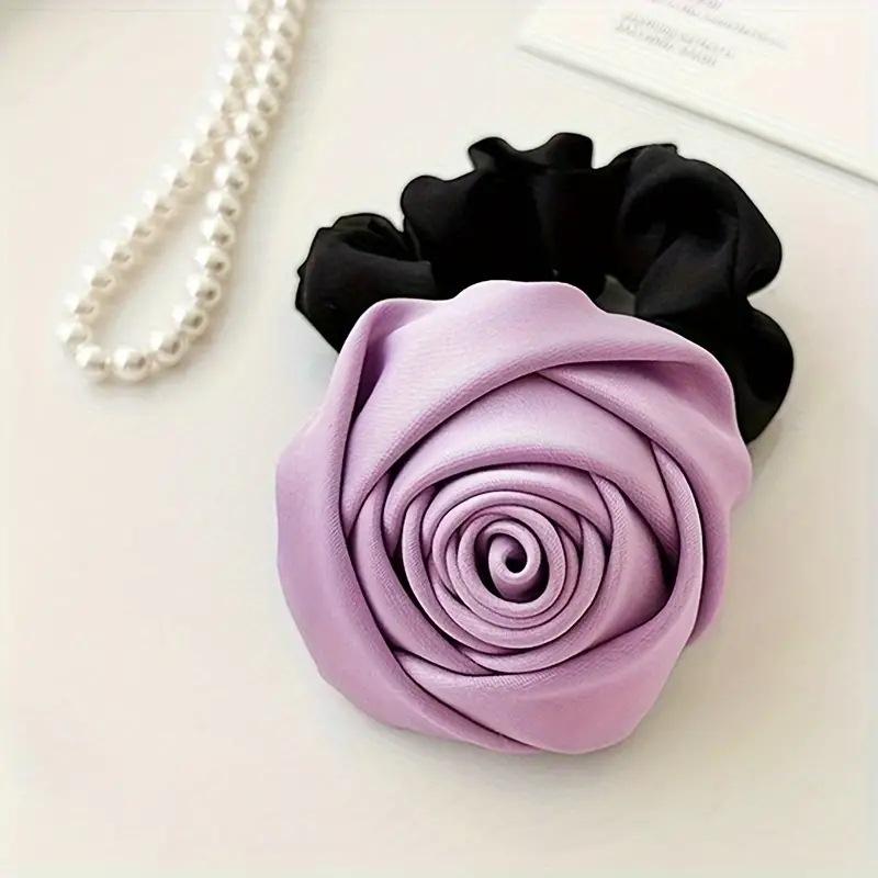 Французский Атласный Розовый Цветок Эластичные Повязки для Волос Женские Девичьи Веревки для Волос Завязки Цветок Резинки для Волос Держатель для Хвоста Аксессуары для Волос