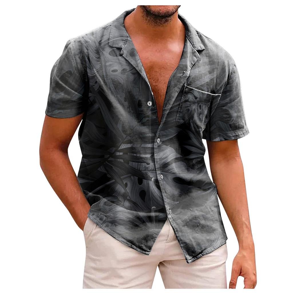 Summer New Men's Printed Slim Fit Shirt Large Fashion Casual Short Sleeve Shirt Men