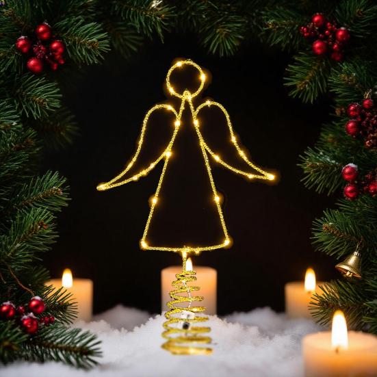 Angel Christmas Tree Topper LED Warm Light Energy-Saving Wrought Iron Angel Ornament Xmas Home Decor