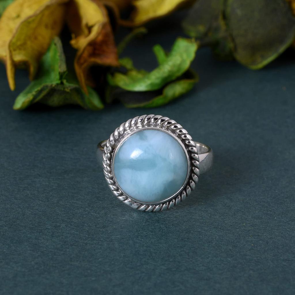 Кольцо Ларимар, Серебро 925 пробы, Заявление, Дизайнерское кольцо, Красивый подарок, Кольцо в стиле бохо, Серебряные украшения