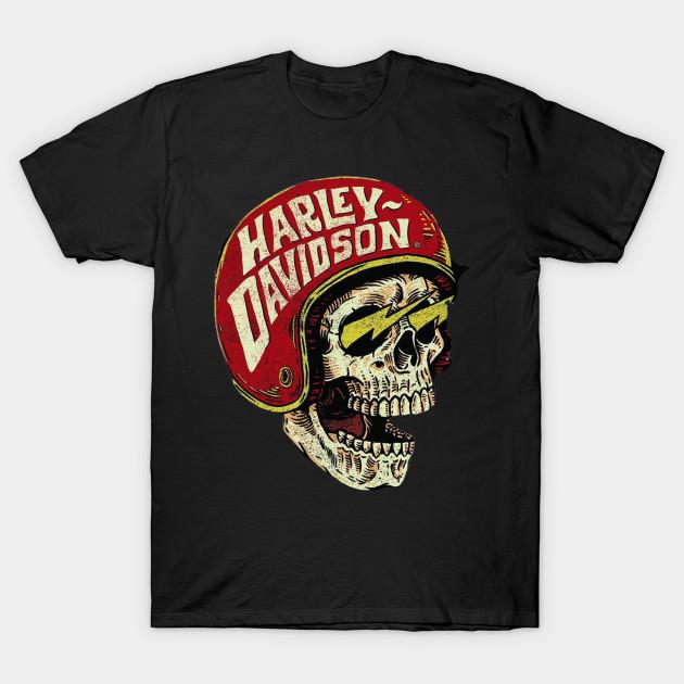Мужская черная футболка с принтом Harley Davidson Череп Печать на трансферной бумаге без вырезания Хлопковая футболка - Мужская летняя хлопковая футболка с графическим рисунком