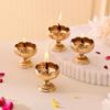 Brass Lotus Diya for Puja Set of 4 - Lotus Flower Diya for Pooja Room , Temple , Mandir, Office, Oil Lamp Diya for Home Decoration
