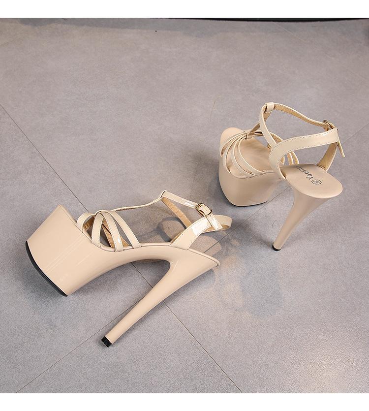 Women's Patent Leather 17CM Super High Heel Sandals Sexy Thin Heel Platform Open Toe Slip On Mules Summer Shoes LFD-181-41
