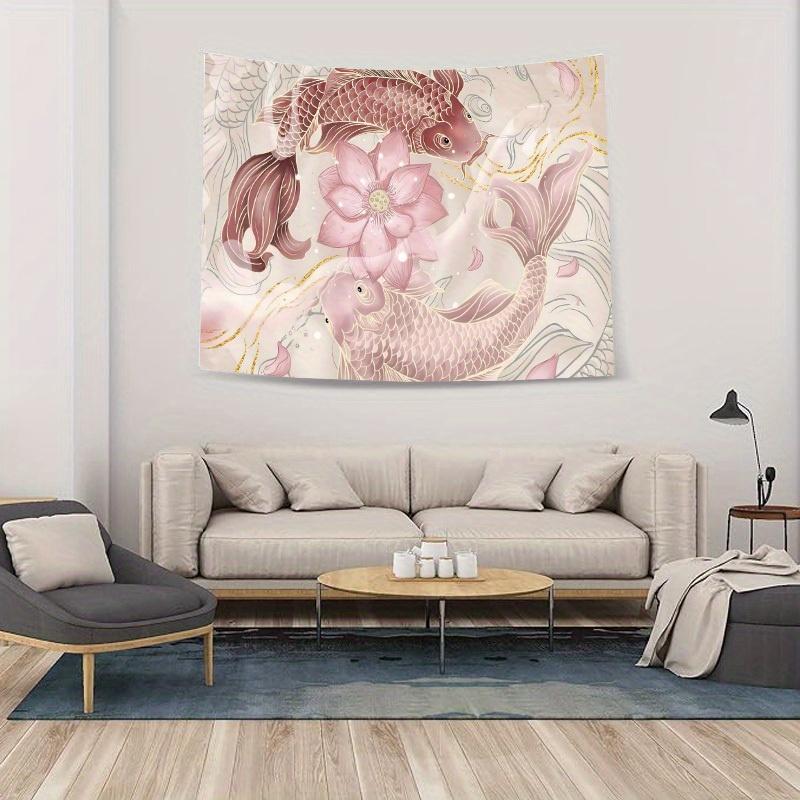 VIKAMA Pink Gold Koi Lotus Tapestry New Chinese Luxury Print Cozy Living Room Tea Room Background Decoraton