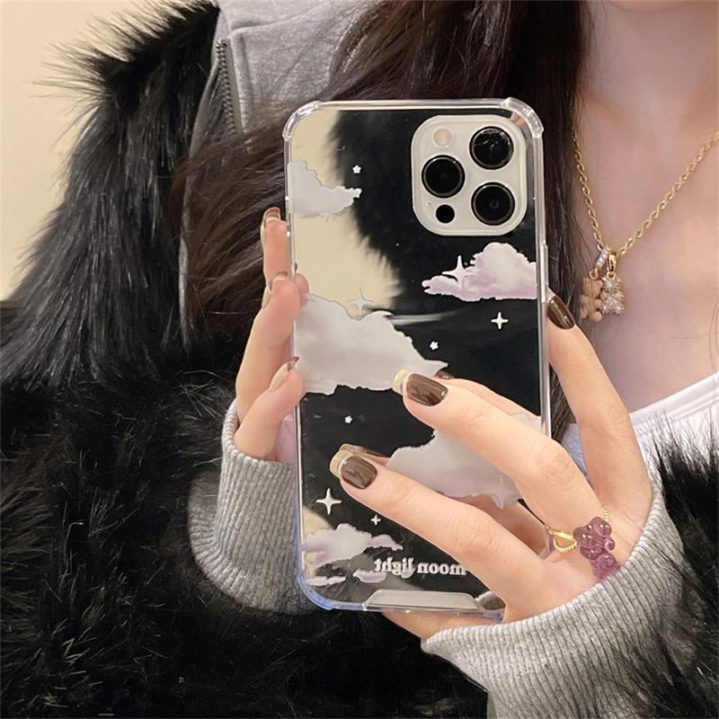 Корейский милый зеркальный чехол с 3d белыми облаками, стильный чехол для телефона Iphone 13 12 11 Pro Xs Max X Xr 7 8 Plus, противоударная мягкая задняя крышка