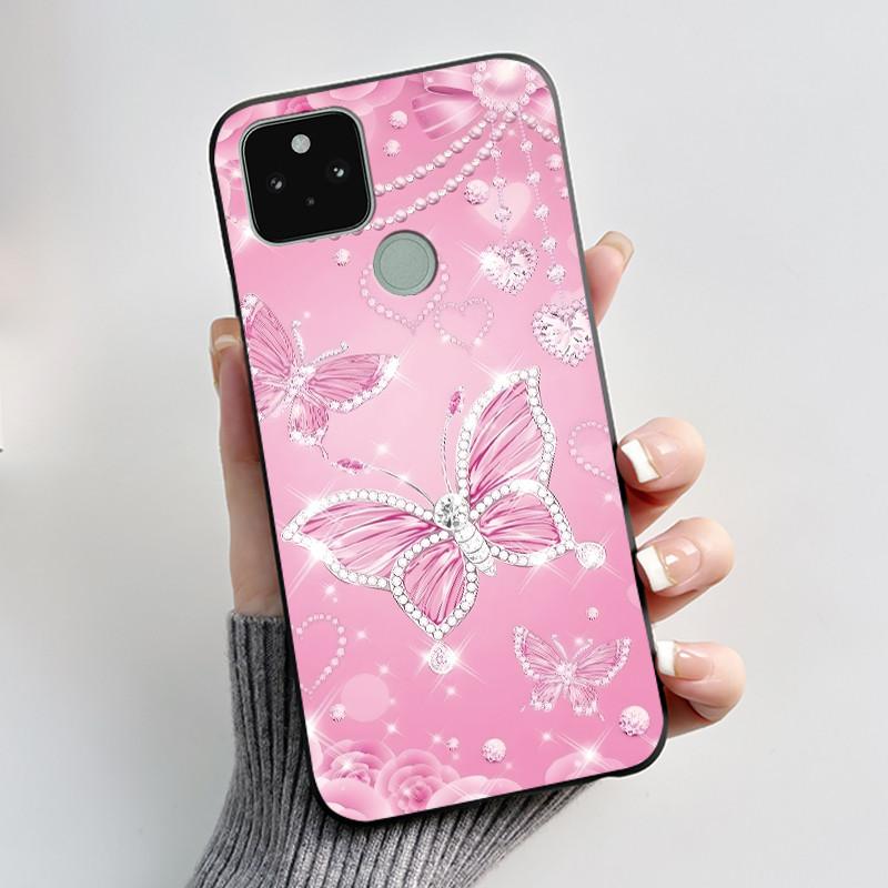Силиконовый чехол для Google Pixel 5 Pixel 5A Pixel5 Pixel5A Мягкий чехол Роскошная мода Бабочки Цветы Нарисованный Черный чехол для телефона