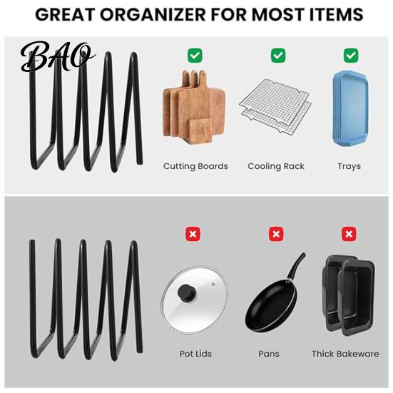 Space Saving Cookware Holder Metal Cutting Board for Kitchen Countertop, Multi?Slot Organizer Stand Pot Lid Rack Chopping Boards, Lids, Bakeware