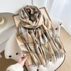 Korean Style Plaid Scarf for Women Winter Pinstripe Student Warm Thickened Imitation Cashmere Long Shawl Scarf