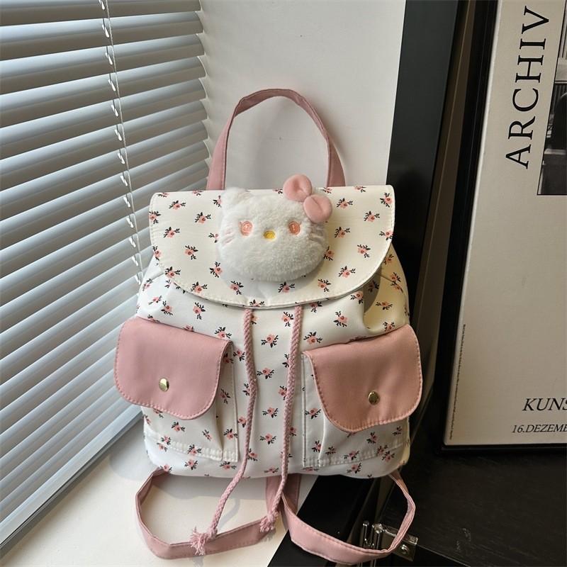 Hello Kitty Floral Print Casual Small Backpack For Women With Unique Stitching Urban Style Summer Accessory