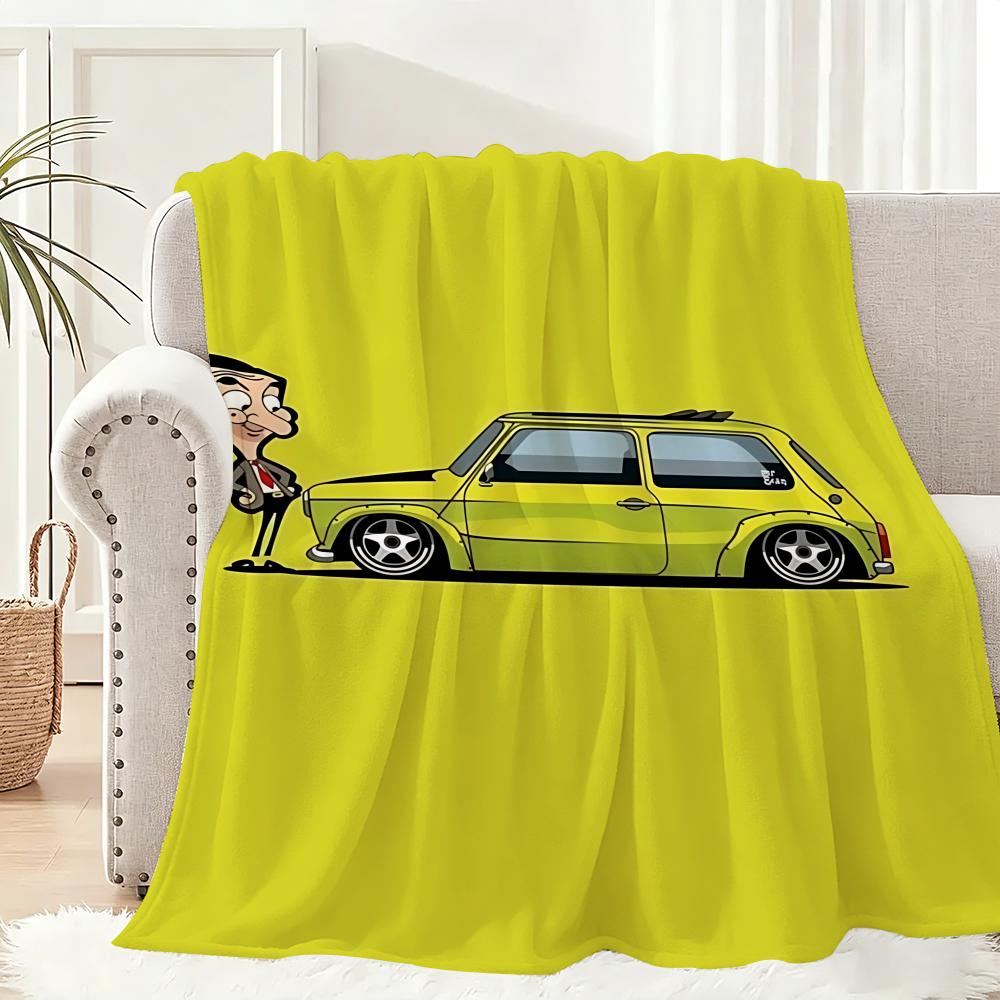 M-Mr. Bean Cartoon Throw Lightweight 240g Flannel Blanket Soft Skin-friendly for Summer Cooling