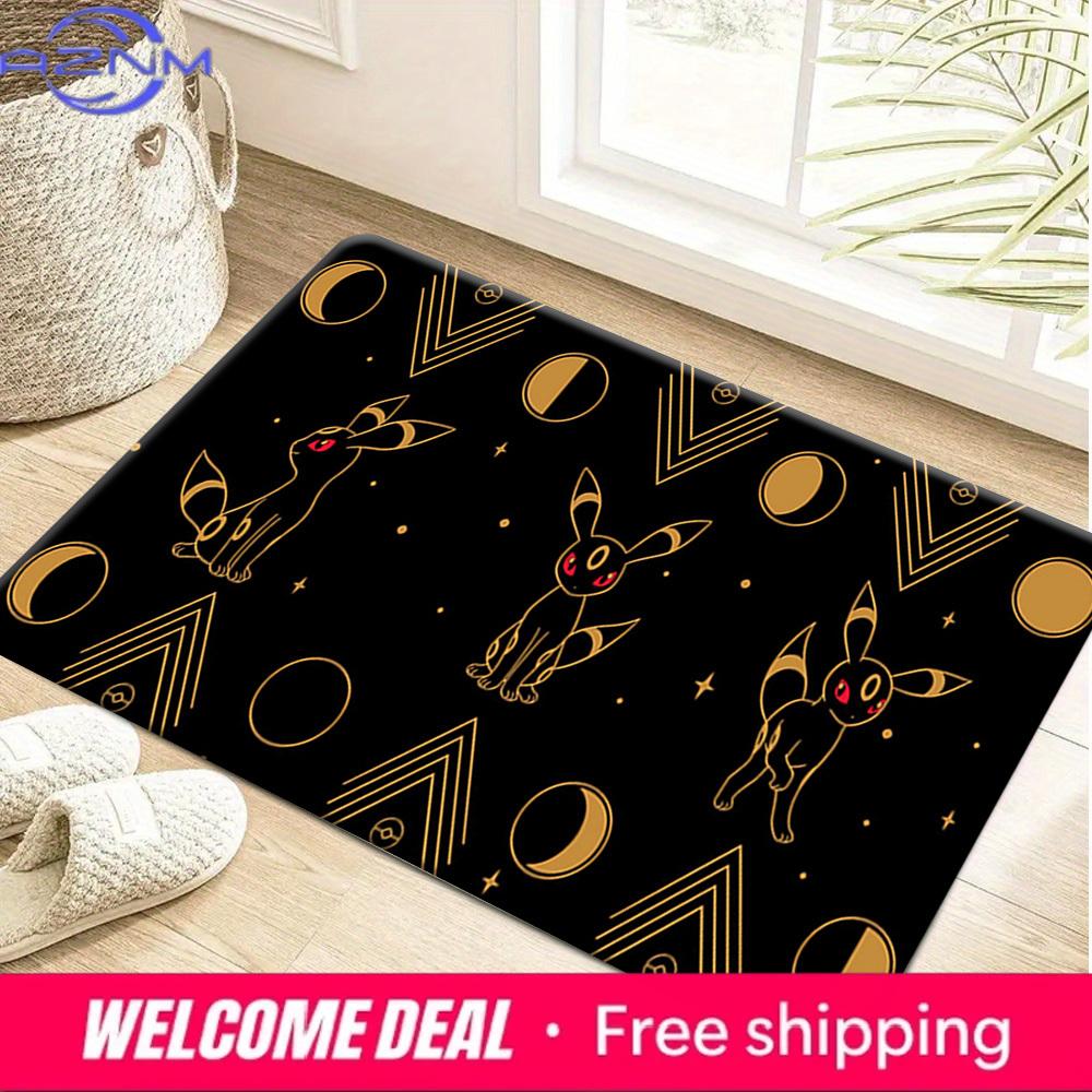 Anime Pokemon Umbreon Moon Pattern Print Non-slip Doormat, Soft Absorbent Floor Rug for Bathroom Bedroom Entrance, Home Decor Ca
