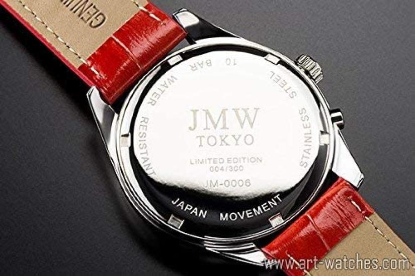 Роскошные часы с фазами Луны. Ремешок из натуральной кожи. Римские цифры. Указатель. Водонепроницаемость 100 м. Тахиметр. Подарок на 300 штук. Подарок на день. Подарок [JMW TOKYO] Мужские.