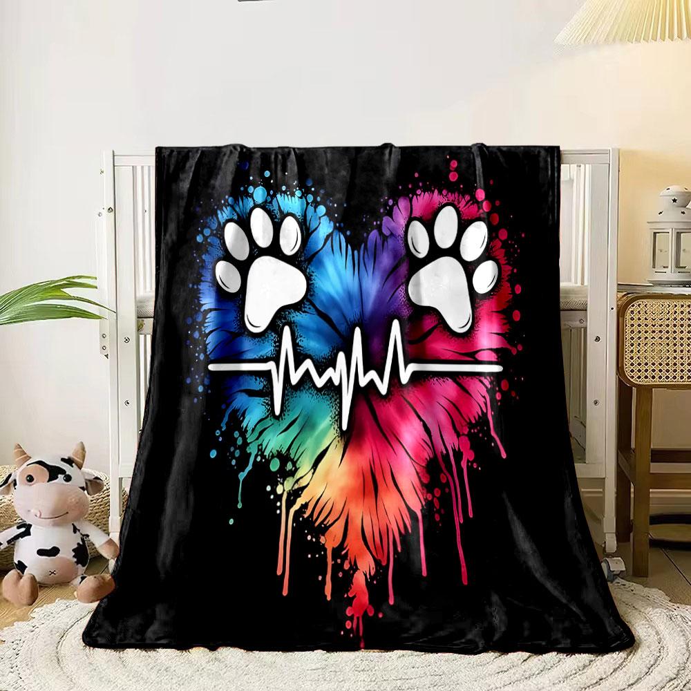 "Paw Print Heartbeat Art Blanket" print blanket soft and cozy perfect for the living room bed sofa or a nap,gift