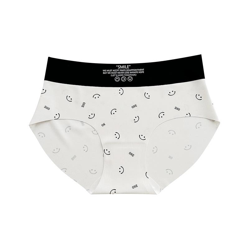 Нижнее белье со смайликами, женские удобные дышащие трусики, бесшовные трусы со средней талией для девочек