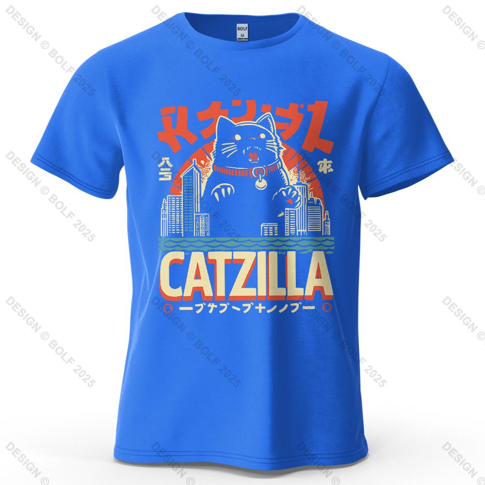 cotton t-shirt Catzilla Funny Printed Men's T-Shirt 100% Cotton Oversized Trendy Graphic Tees for Women Tops Tees Streetwear