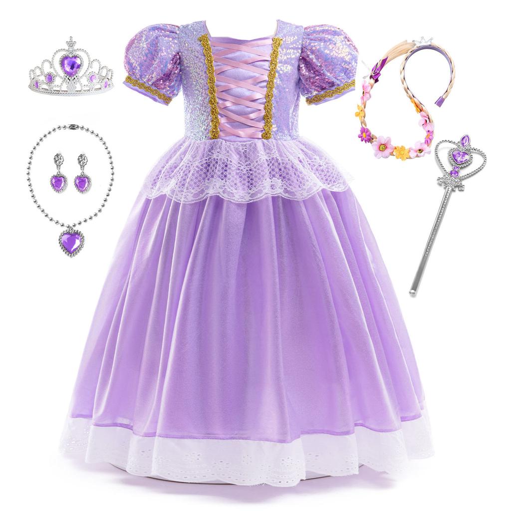Маленькие Девочки Фиолетовая Принцесса Рапунцель День Рождения Косплей Хэллоуин Пасха Карнавал Маскарадное Платье Девочки Праздничное Платье Переодевание