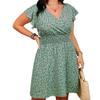 Плюс Размер Женская мода Новое Короткий рукав V-образный вырез Талия Цветочное платье