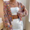 2023 Autumn Rainbow Color Knitted Cardigan Sweater Women Casual Jacket Winter Button-less Elegant Long Sleeve Short Coat 28721